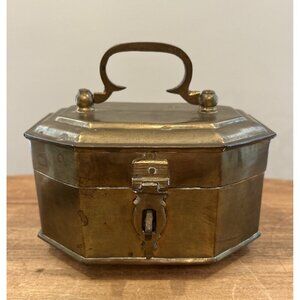 Vintage Brass Trinket Box Octagonal Hinged Lid Footed Base